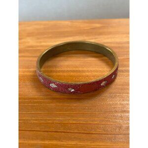 Vintage Gold Tone Pink Glitter Mirror Pieces Bangle Bracelet